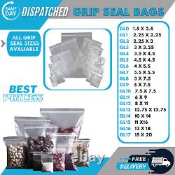 GRIP SEAL BAGS Self Resealable Clear Polythene Poly Plastic Zip Lock All Sizes