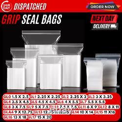 GRIP SEAL BAGS Self Resealable Clear Polythene Poly Plastic Zip Lock All Sizes