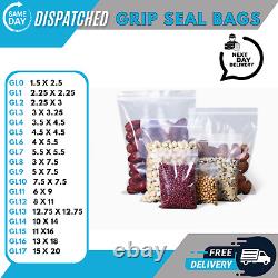 GRIP SEAL BAGS Self Resealable Clear Polythene Poly Plastic Zip Lock All Sizes