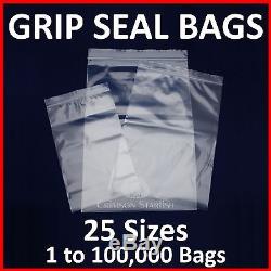 GRIP SEAL BAGSSelf Resealable Clear Polythene Plastic Zip Lockinc VAT25 Sizes