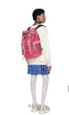GUCCI Floral NEON PINK Clear PVC Backpack Medium WOMEN Men Designer Bag Plastic