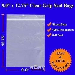 Grip Seal Resealable Self Seal Clear Poly Plastic Bags 9x12.75 Good Quality