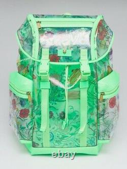 Gucci Green Leather Clear PVC Floral Print XL Backpack Bag