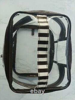 Henri Bendel Clear Cosmetic Bag Travel Train Case Brown White Stripe