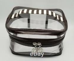 Henri Bendel Cosmetic Bag Travel Train Case Brown White Stripe & Sleep Mask