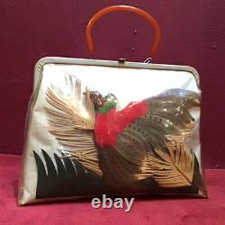 Huge Vintage 50s 60s Clear Vinyl Purse Hand Bag Large Bakelite Bird