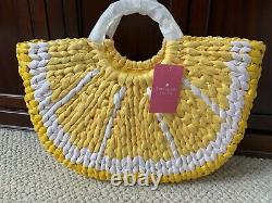 Kate Spade Lemon Slice Medium Tote Bag Purse Woven Wicker Yellow White NWT