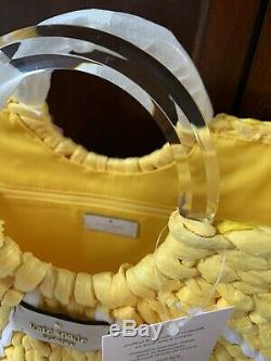Kate Spade Lemon Slice Medium Tote Bag Purse Woven Wicker Yellow White Novelty