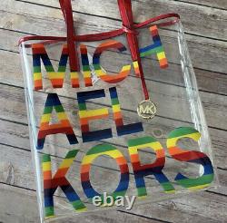 MICHAEL KORS Rainbow Large Graphic Logo Print Clear Transparent Tote Bag