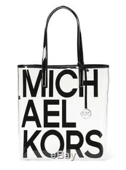 Michael Kors Large North South Black/clear Beach bag Tote NWT FABULOUS