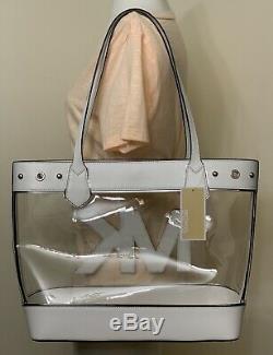 Michael Kors Moutauk Clear Large Summer Beach Tote Bag in Optic White