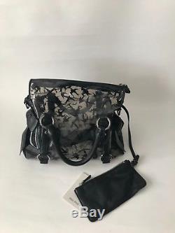 Miu Miu handbag with clear bird printed plastic sides, leather edged with bows