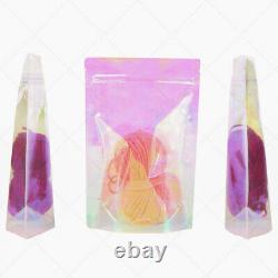 Multi-Sizes Holographic Glossy Pink Clear Plastic Stand up Zip Lock Pouch Bag P2