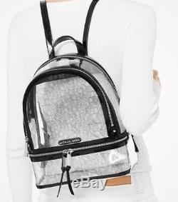 New Michael Kors Rhea Zip Backpack Logo Clear Bag Black Thermoplastic plastic