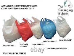 Plastic Vest Carrier Bags Supermarkets Shopping Stalls White Blue Red Clear