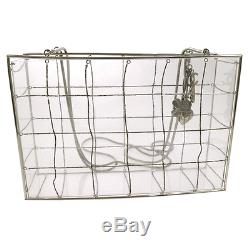 RARE! Authentic CHANEL Plastic Box Chain Shoulder Bag Grid Clear Vintage V08979