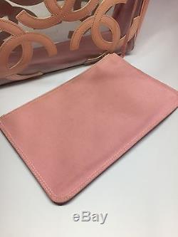 Rare Chanel Pale Pink Logo Clear Vinyl PVC Plastic Tote Bag