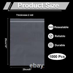 Reclosable Plastic Bags, 2 Mil 8 x 10 Clear Storage Bags for Jewelry 1000 Pcs