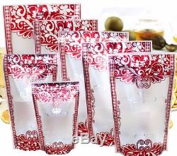 Stand Up Plastic Ziplock Grip Seal Food Pouch with Red Flower Printed Clear Bag