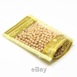 Stand Up Printing Gold Plastic Bag With Clear Window Zip Lock Food Storage Pouch