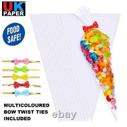 Sweet Cone Bags Small Large Clear Cellophane Gift Party Sweetie Cone Bags + Bows