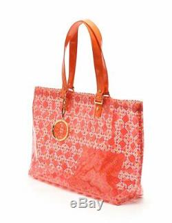 TORY BURCH tote bag plastic pink orange clear with Pouch