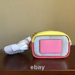 Tory Burch Perry Double Top Zip Color Block Clear Crossbody Bag Pink City Yellow