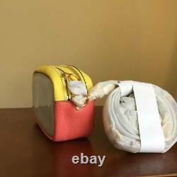 Tory Burch Perry Double Top Zip Color Block Clear Crossbody Bag Pink City Yellow