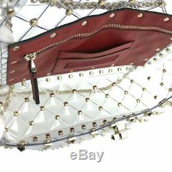 VALENTINO Rock studs 2WAY spike ChainShoulder Bag Clear x Gold handbag Japan