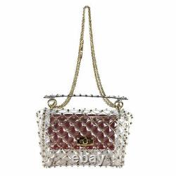 VALENTINO Rock studs 2WAY spike ChainShoulder Bag Clear x Gold handbag Japan