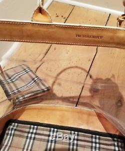Vintage Burberry Leather & Clear Plastic Check Nova Bag Tote Shopper