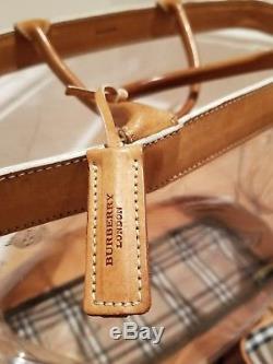Vintage Burberry Leather & Clear Plastic Check Nova Bag Tote Shopper