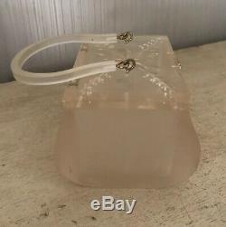 Vintage Salesman Sample Small 4.5 Frosted Clear Lucite Purse Plastic Hand Bag