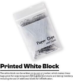 WHITE BLOCK HEAVY DUTY 2 Mil Clear Zip Seal Bags Reclosable` Top Lock Plastic