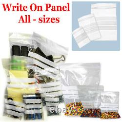 WRITE ON PANEL Self Resealable Clear Polythene Poly Plastic Zip Lock All Sizes
