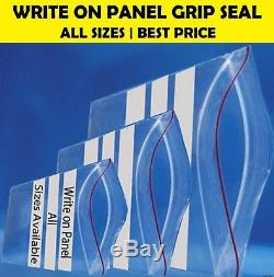 WRITE ON PANEL Strong Grip Seal Clear Plastic resealable Bags All Sizes
